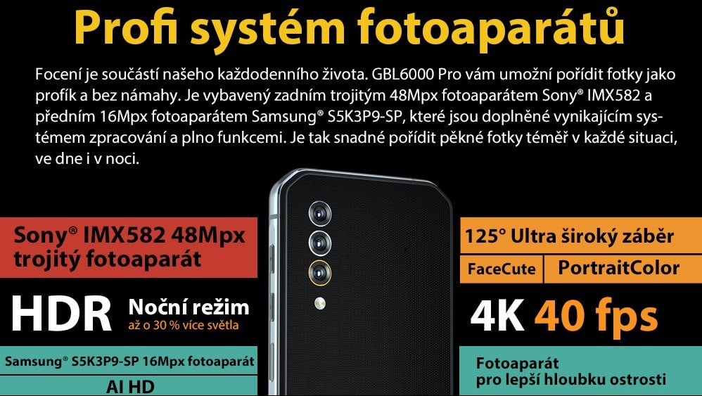 Odolný telefon iGET Blackview GBL6000 Pro zadní kamery